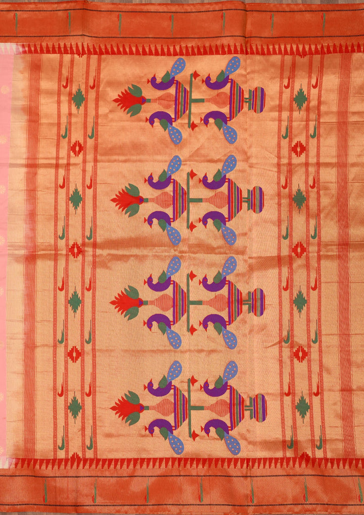 Peach Zariwork Pure Silk Saree-Koskii