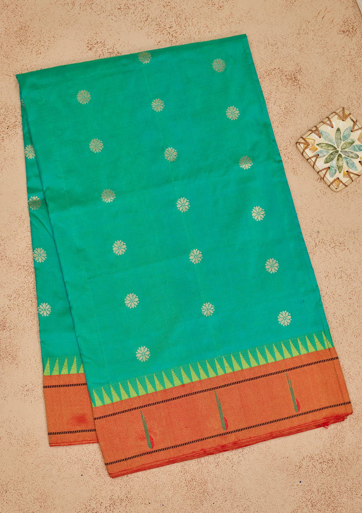 Rama Green Zariwork Pure Silk Saree-Koskii