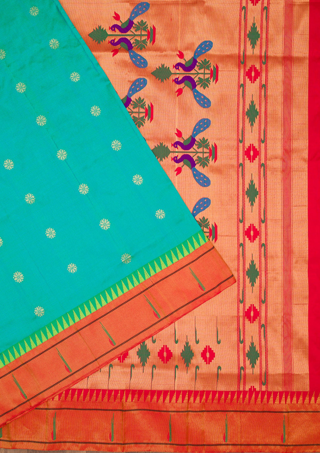 Rama Green Zariwork Pure Silk Saree-Koskii