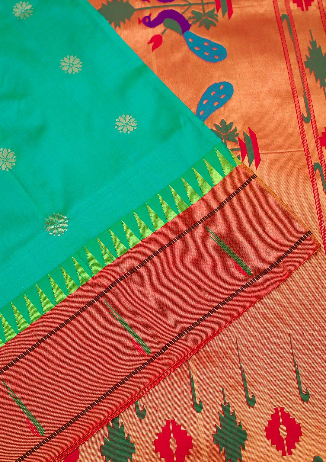 Rama Green Zariwork Pure Silk Saree-Koskii
