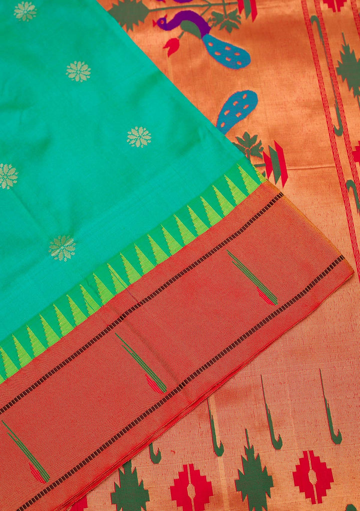 Rama Green Zariwork Pure Silk Saree-Koskii