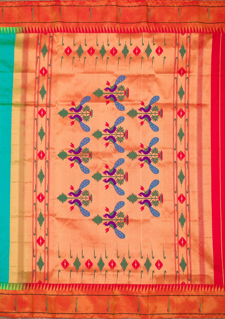 Rama Green Zariwork Pure Silk Saree-Koskii