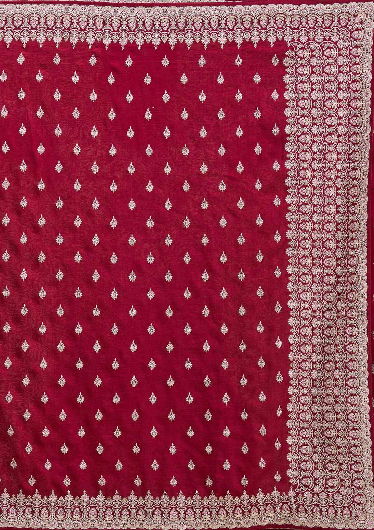 Maroon Threadwork Soft Raw Silk Saree-koskii