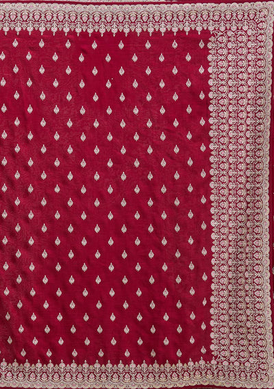Maroon Threadwork Soft Raw Silk Saree-koskii