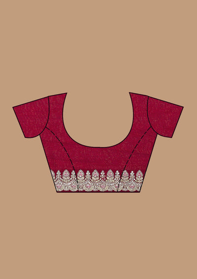 Maroon Threadwork Soft Raw Silk Saree-koskii