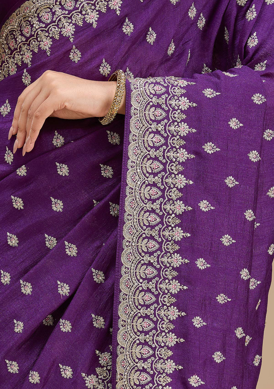 Purple Threadwork Soft Raw Silk Saree-koskii