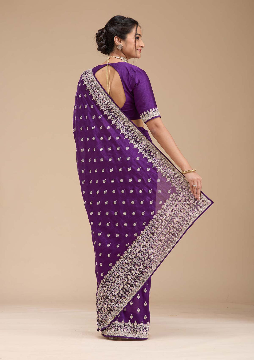 Purple Threadwork Soft Raw Silk Saree-koskii
