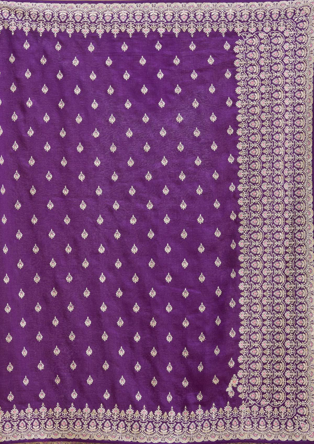 Purple Threadwork Soft Raw Silk Saree-koskii