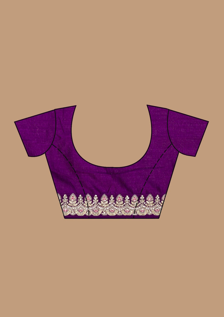 Purple Threadwork Soft Raw Silk Saree-koskii