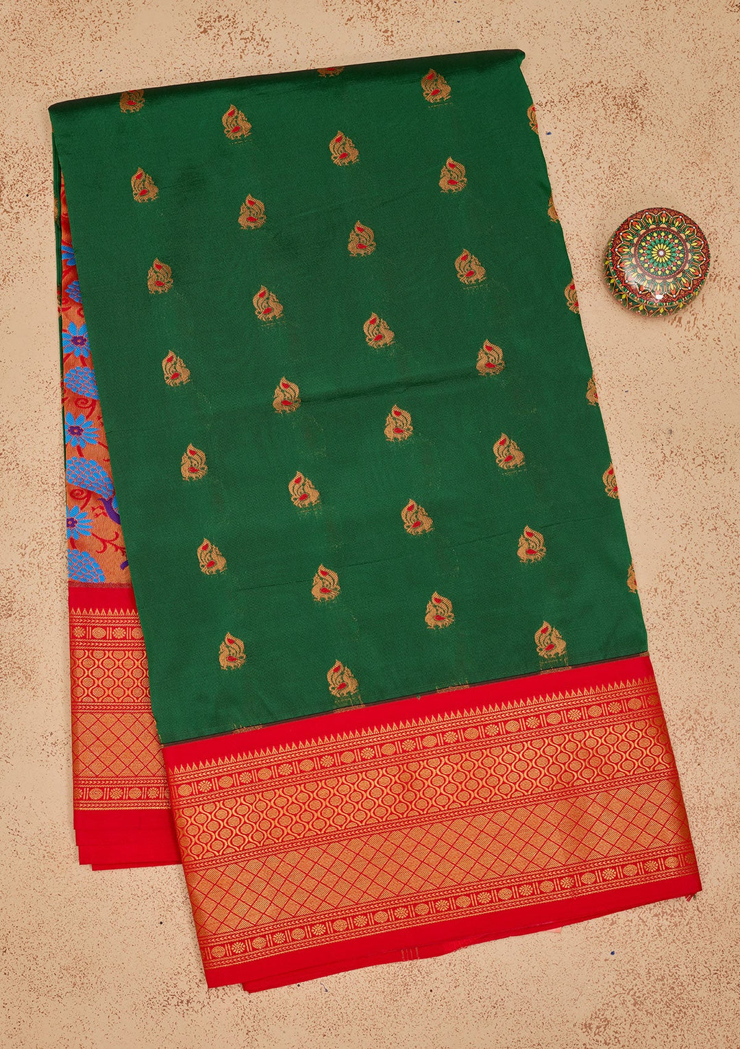 Bottle Green Zariwork Pure Silk Saree-Koskii