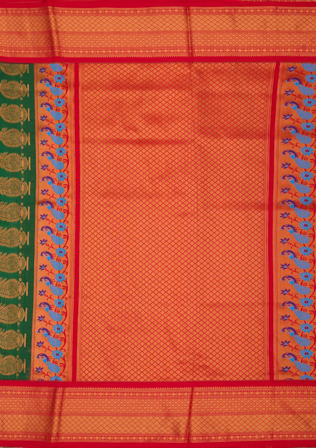 Bottle Green Zariwork Pure Silk Saree-Koskii