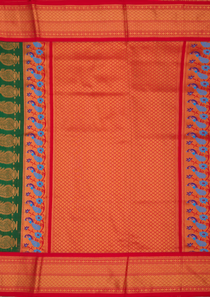 Bottle Green Zariwork Pure Silk Saree-Koskii