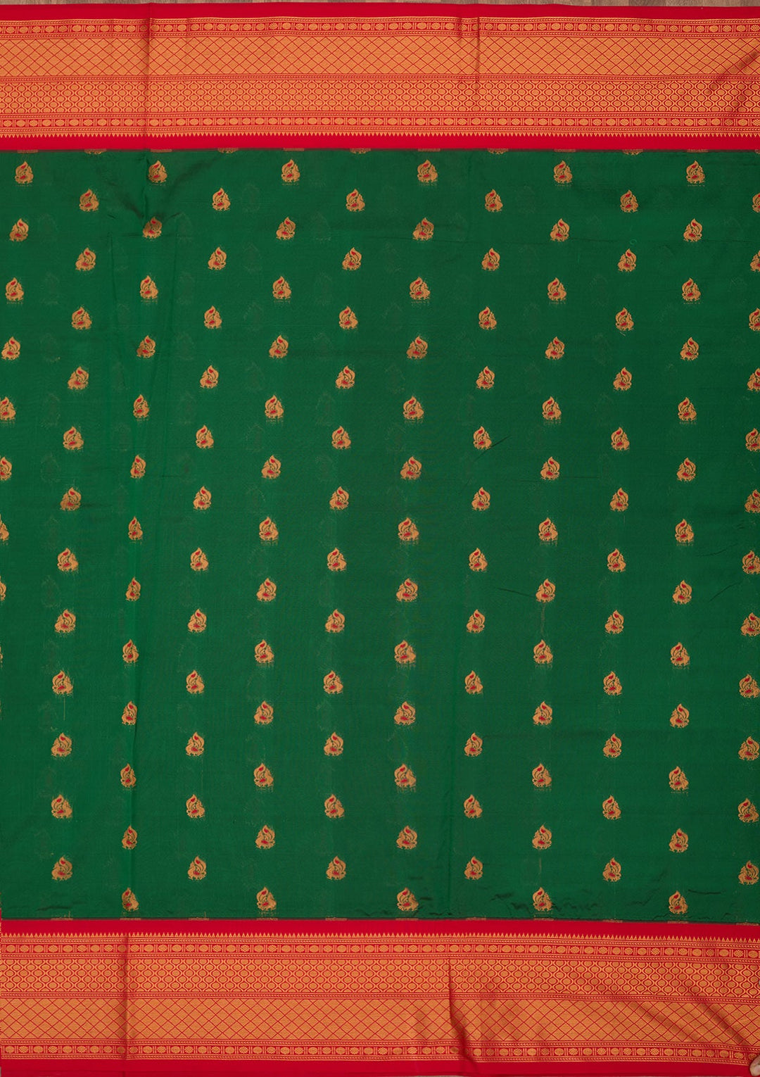 Bottle Green Zariwork Pure Silk Saree-Koskii