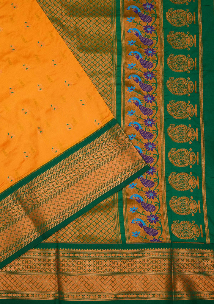 Mustard Zariwork Pure Silk Saree-Koskii