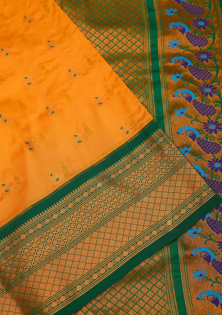 Mustard Zariwork Pure Silk Saree-Koskii