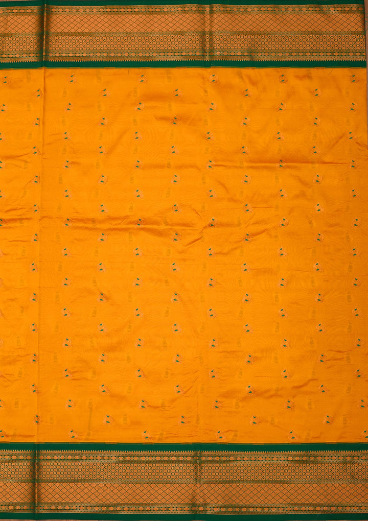 Mustard Zariwork Pure Silk Saree-Koskii