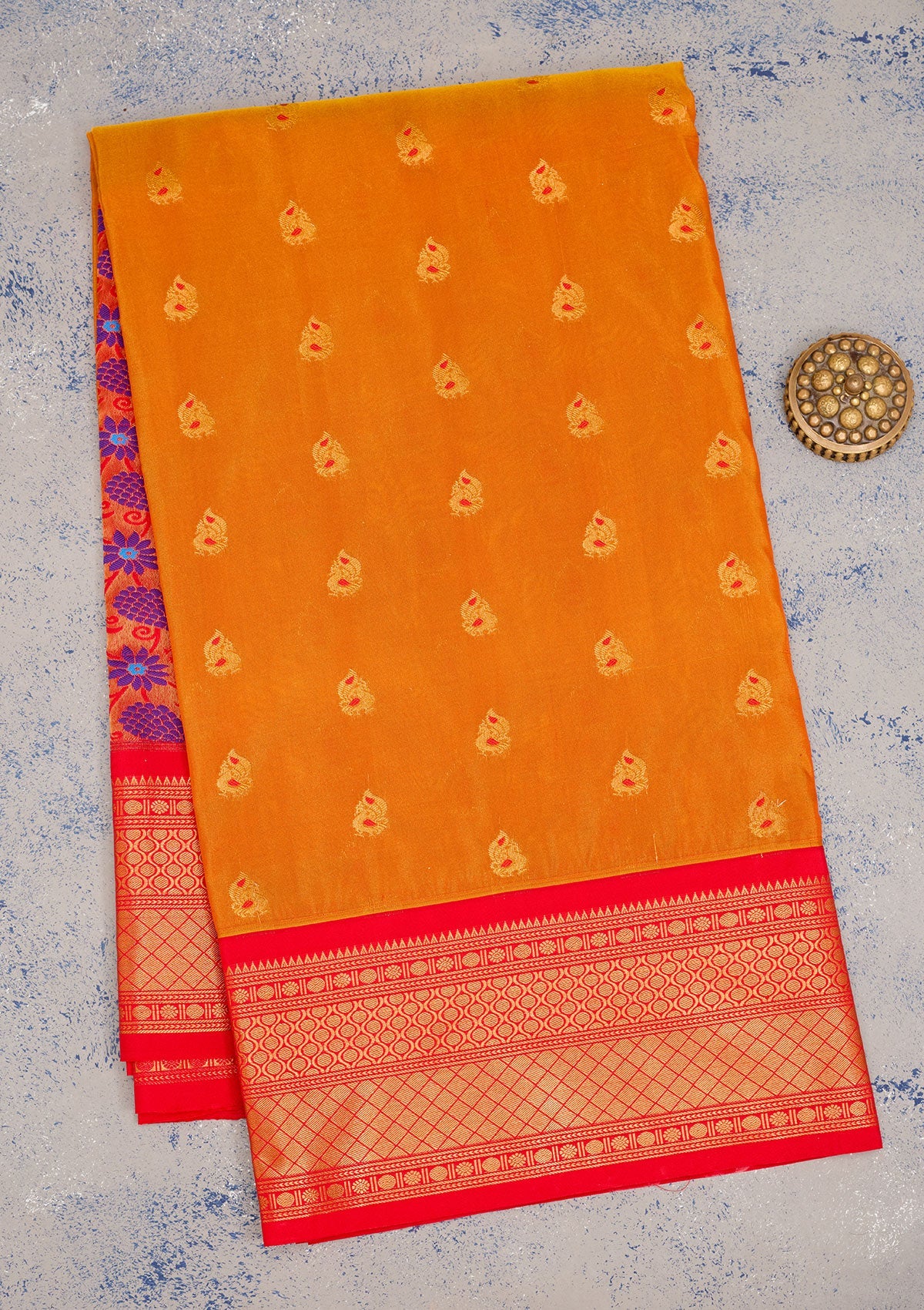 Orange Zariwork Pure Silk Saree-Koskii