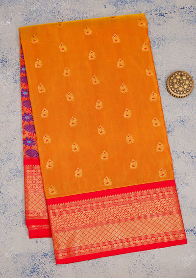 Orange Zariwork Pure Silk Saree-Koskii
