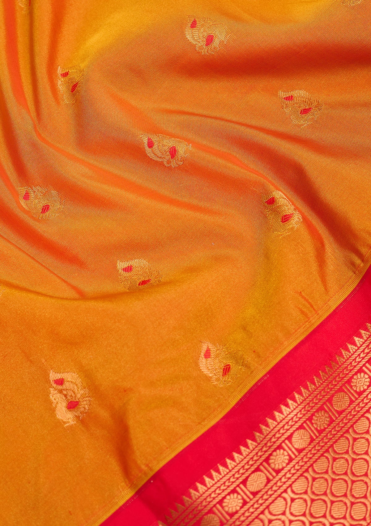 Orange Zariwork Pure Silk Saree-Koskii
