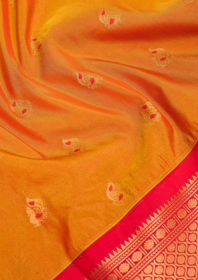 Orange Zariwork Pure Silk Saree-Koskii