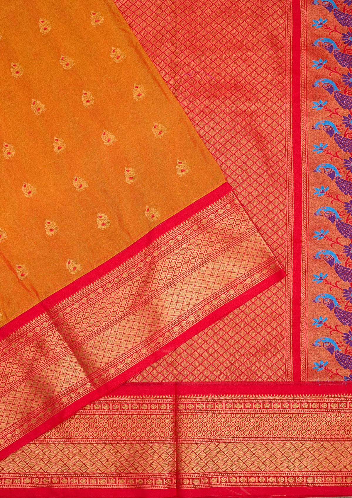 Orange Zariwork Pure Silk Saree-Koskii