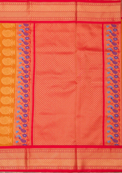 Orange Zariwork Pure Silk Saree-Koskii