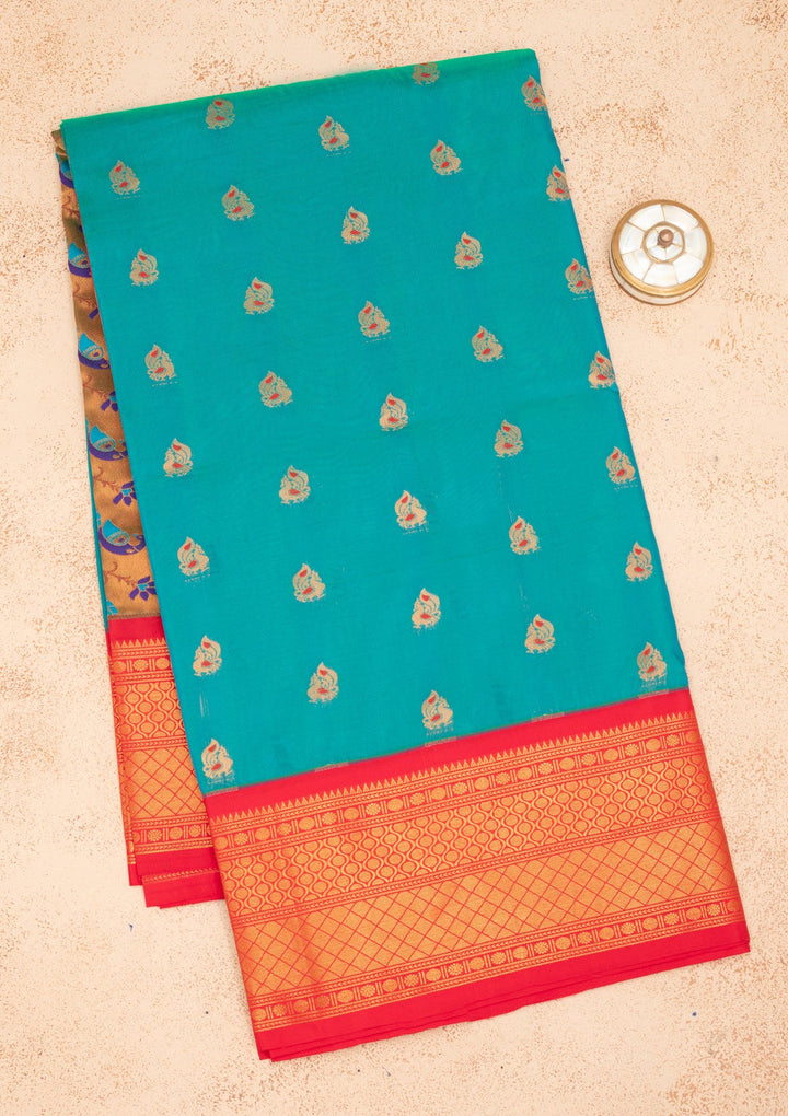 Rama Green Zariwork Pure Silk Saree-Koskii
