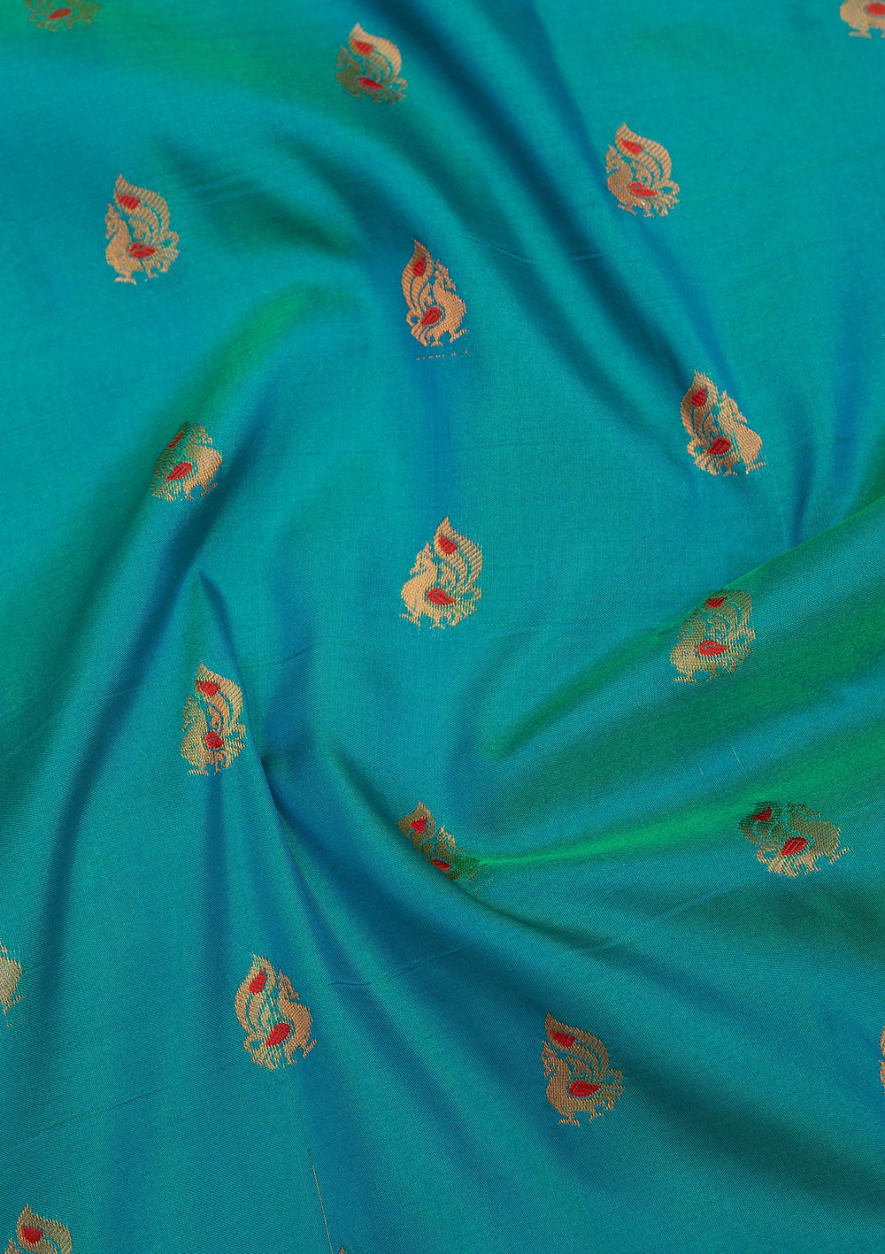 Rama Green Zariwork Pure Silk Saree-Koskii