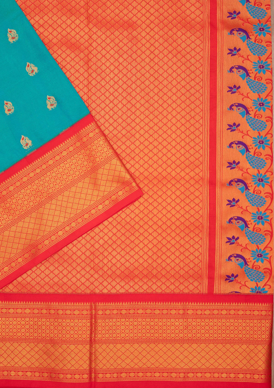 Rama Green Zariwork Pure Silk Saree-Koskii