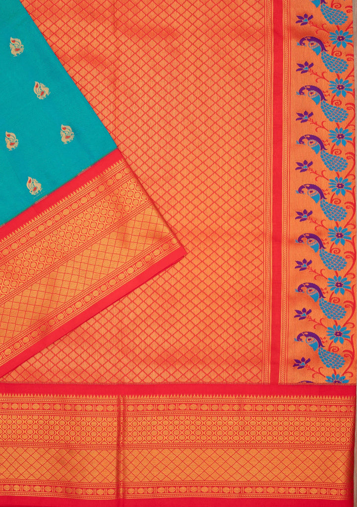 Rama Green Zariwork Pure Silk Saree-Koskii