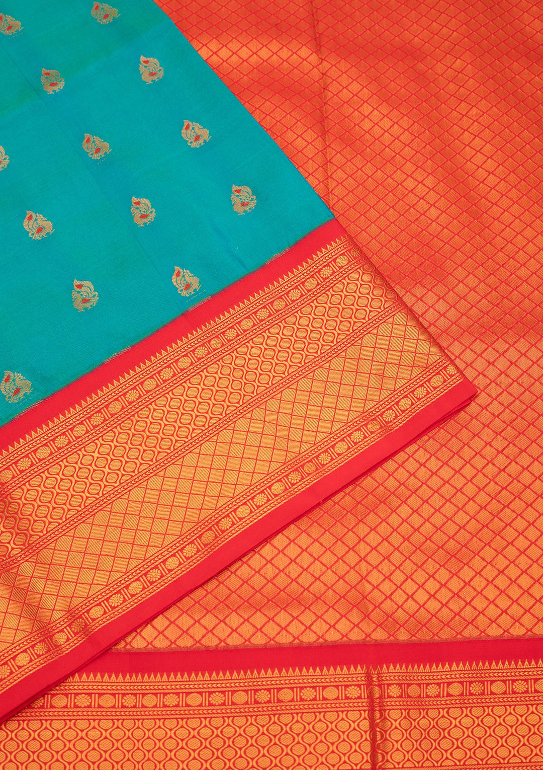 Rama Green Zariwork Pure Silk Saree-Koskii