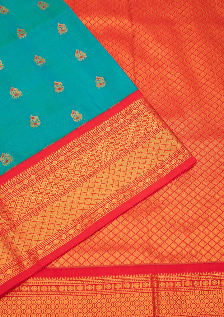 Rama Green Zariwork Pure Silk Saree-Koskii