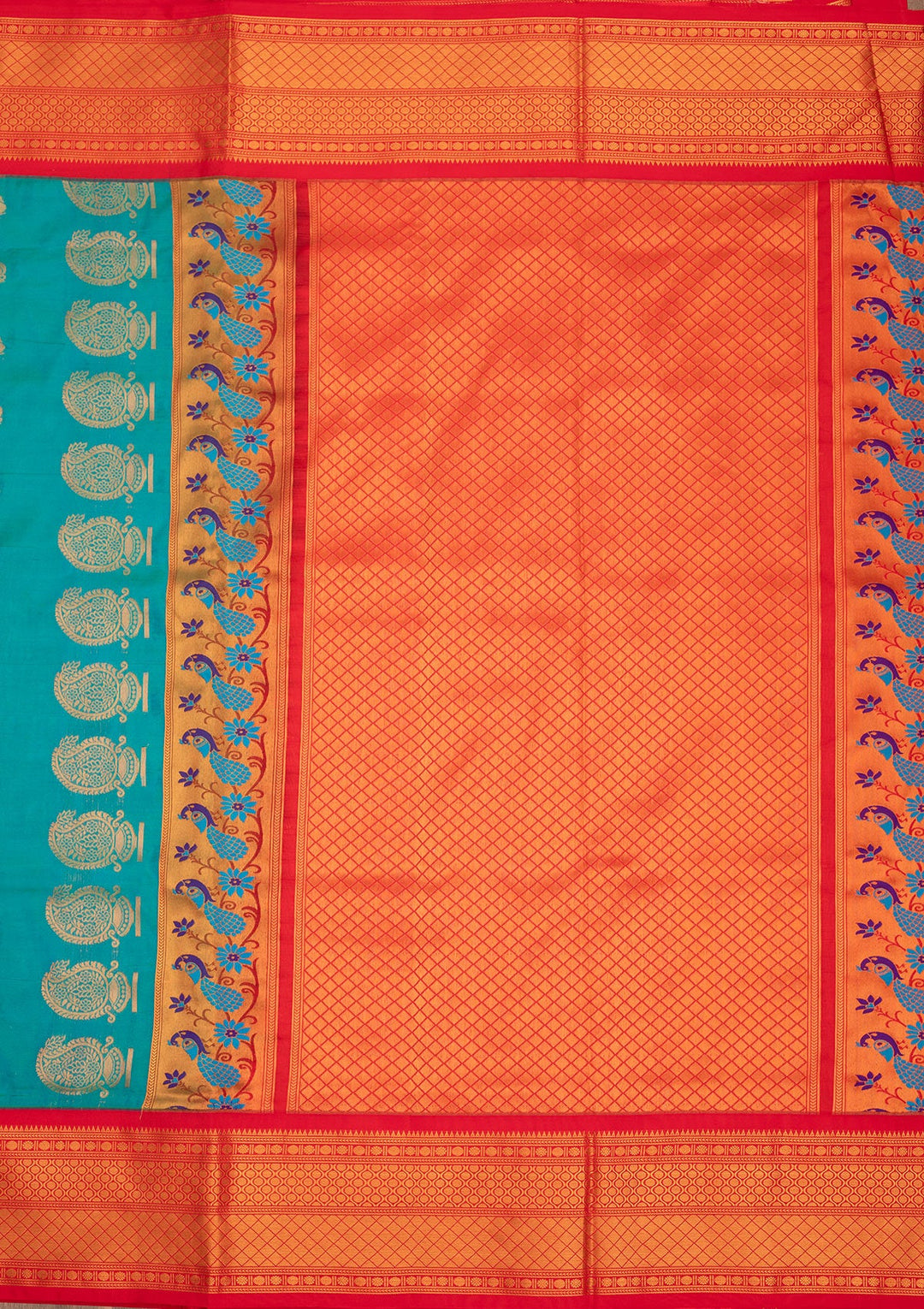 Rama Green Zariwork Pure Silk Saree-Koskii