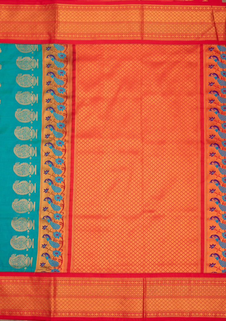 Rama Green Zariwork Pure Silk Saree-Koskii