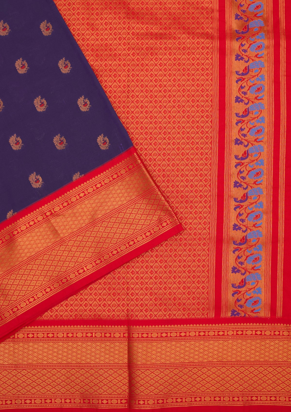 Royal Blue Zariwork Pure Silk Saree-Koskii