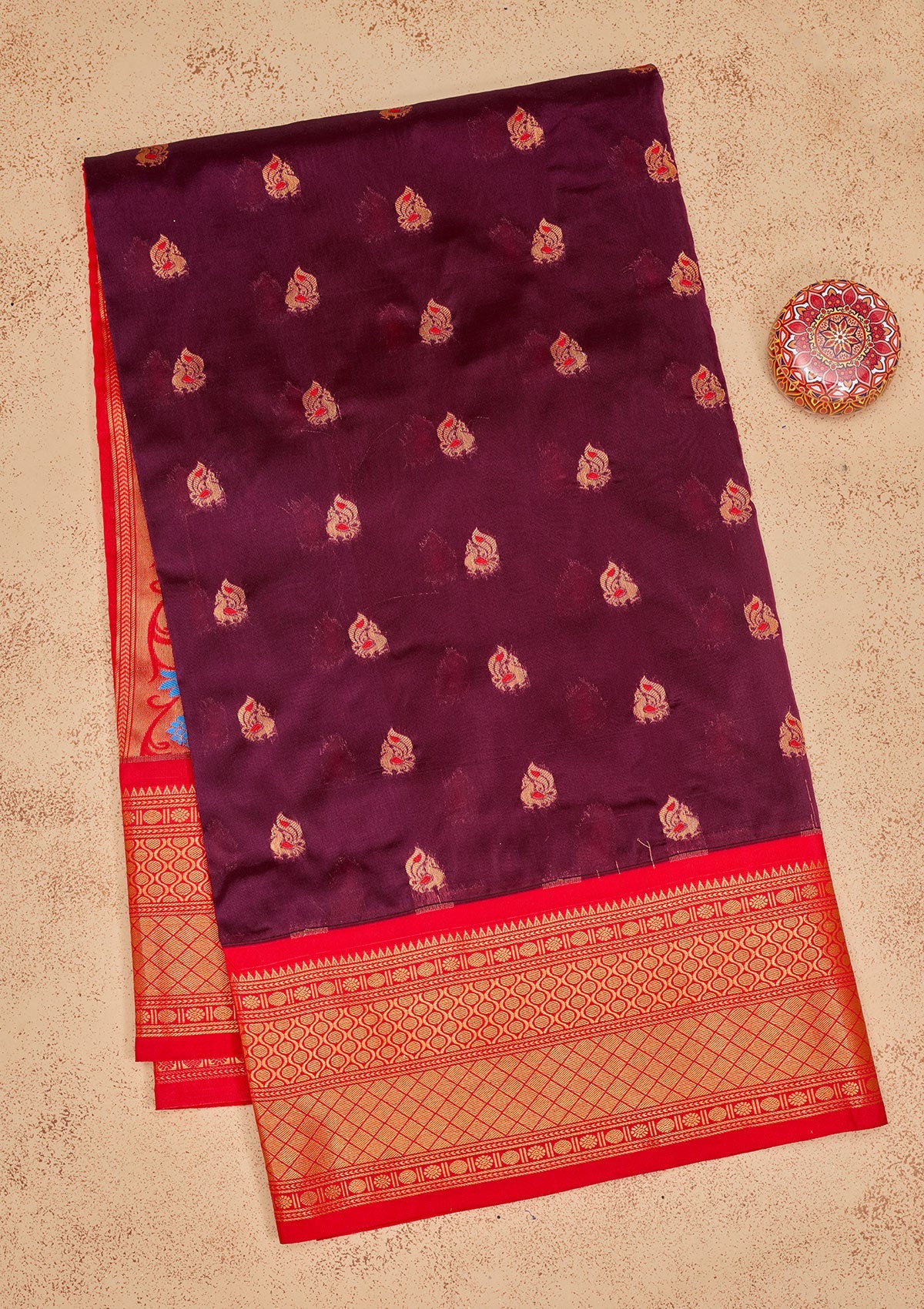 Wine Zariwork Pure Silk Saree-Koskii