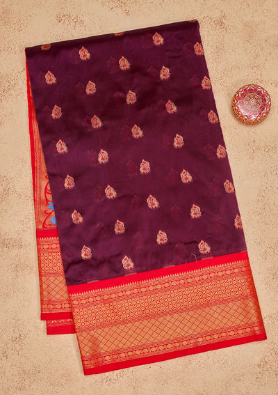 Wine Zariwork Pure Silk Saree-Koskii