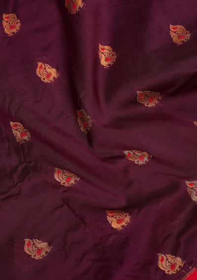 Wine Zariwork Pure Silk Saree-Koskii