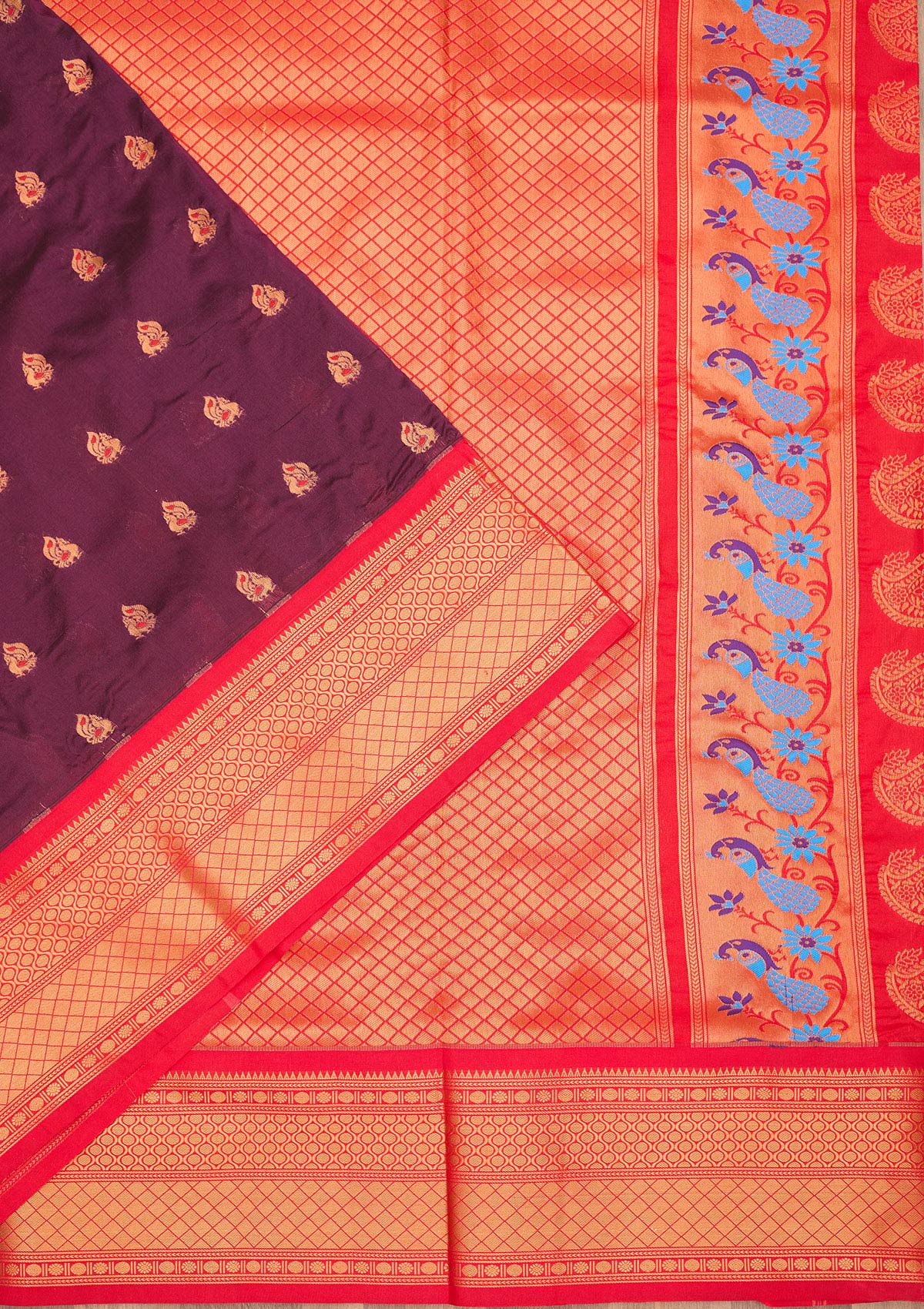 Wine Zariwork Pure Silk Saree-Koskii