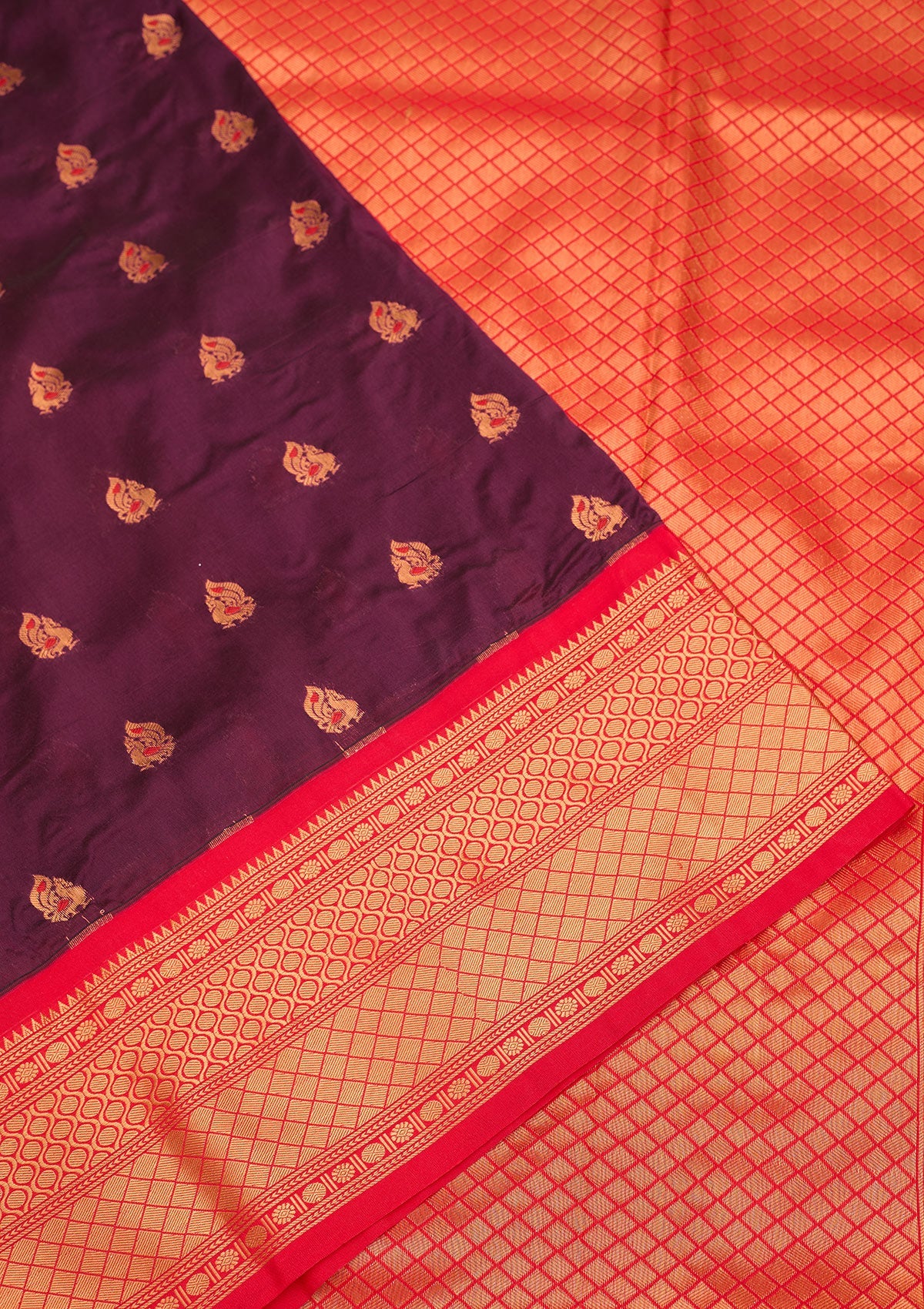Wine Zariwork Pure Silk Saree-Koskii