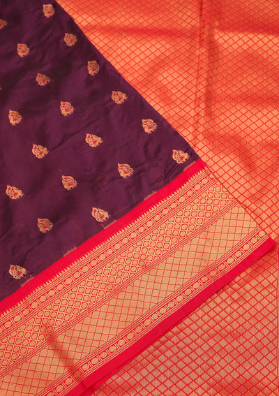 Wine Zariwork Pure Silk Saree-Koskii