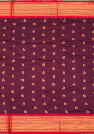 Wine Zariwork Pure Silk Saree-Koskii