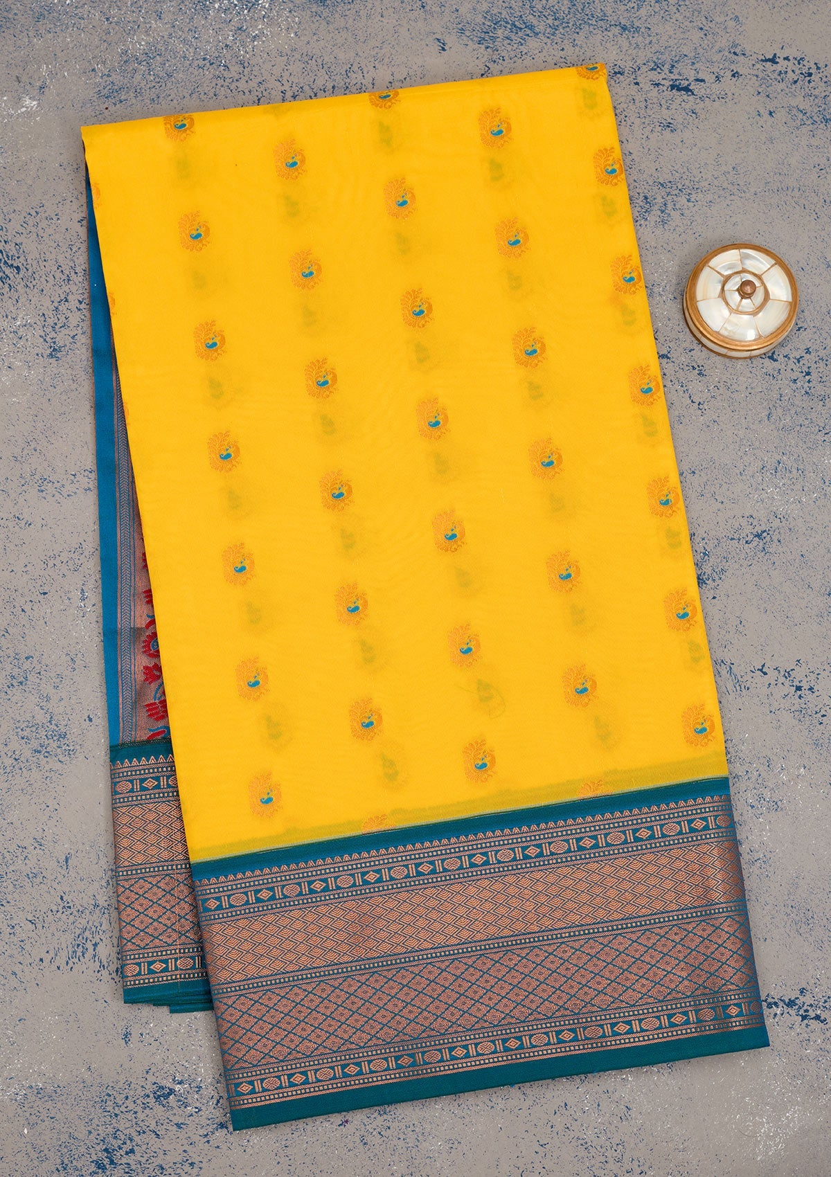 Lemon Yellow Zariwork Pure Silk Saree-Koskii