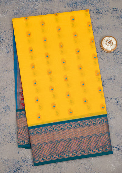 Lemon Yellow Zariwork Pure Silk Saree-Koskii