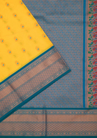 Lemon Yellow Zariwork Pure Silk Saree-Koskii