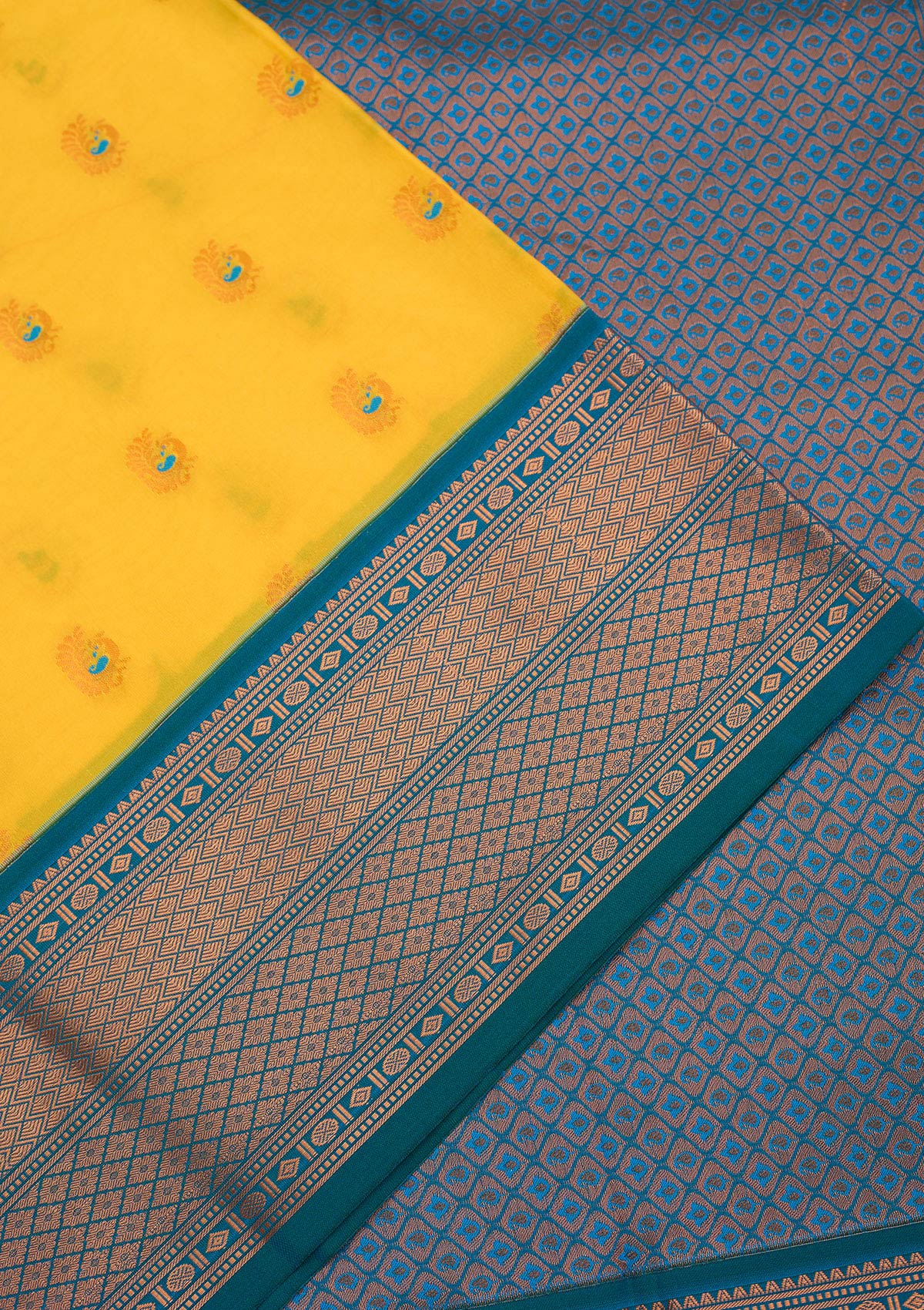 Lemon Yellow Zariwork Pure Silk Saree-Koskii