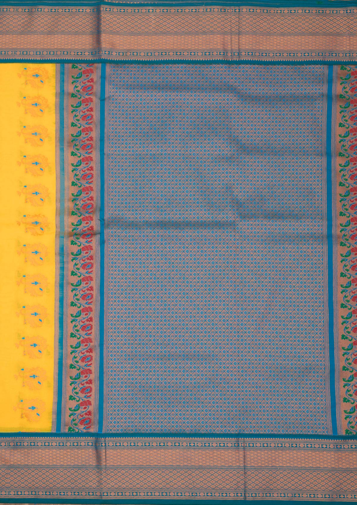 Lemon Yellow Zariwork Pure Silk Saree-Koskii
