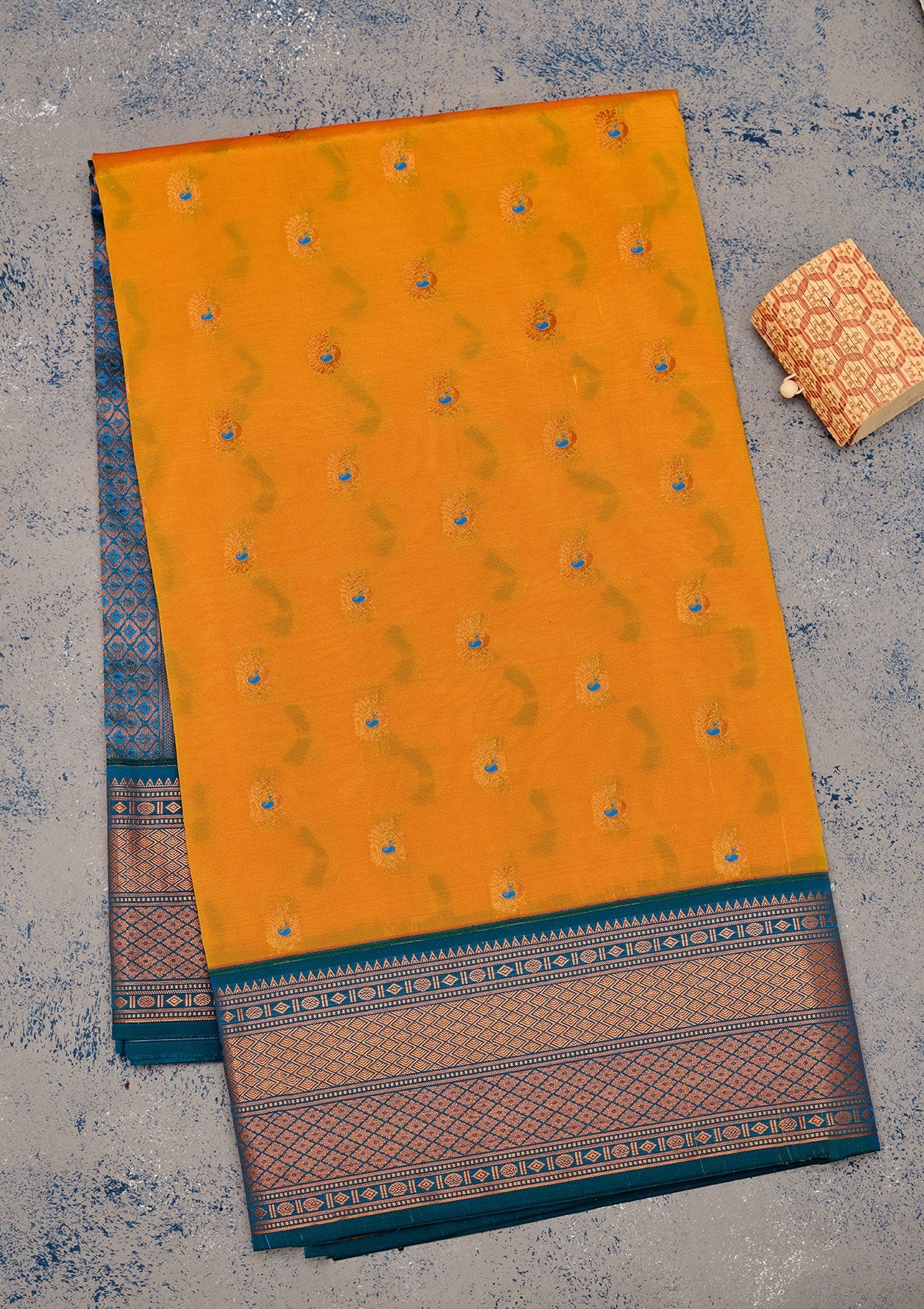 Mustard Zariwork Pure Silk Saree-Koskii