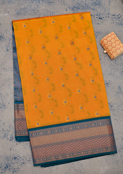 Mustard Zariwork Pure Silk Saree-Koskii