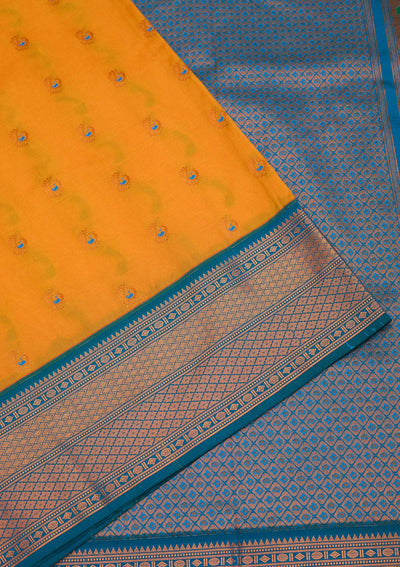 Mustard Zariwork Pure Silk Saree-Koskii